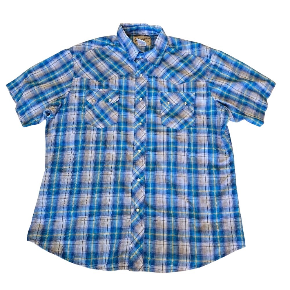 Wrangler Blue and White Plaid Casual Shirt Size XL Blue